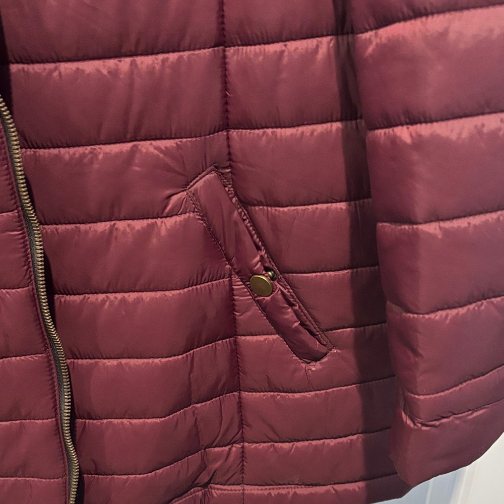 Plus Size Reversable Avenue Maroon Puffer Jacket - Picture 6 of 9